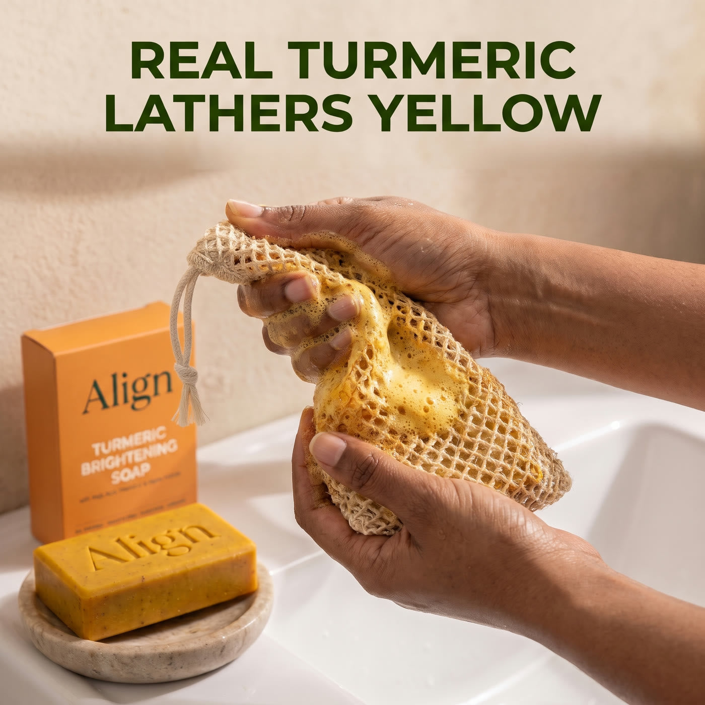 Real turmeric lathers yellow: thick yellow lather in the net