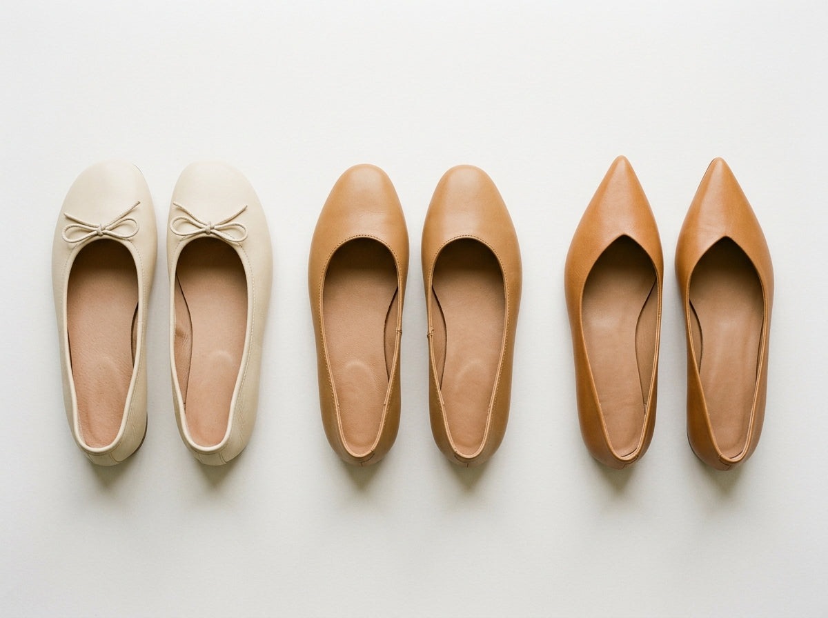 Three pairs of shoes compared: wide toe box versus pointed toe