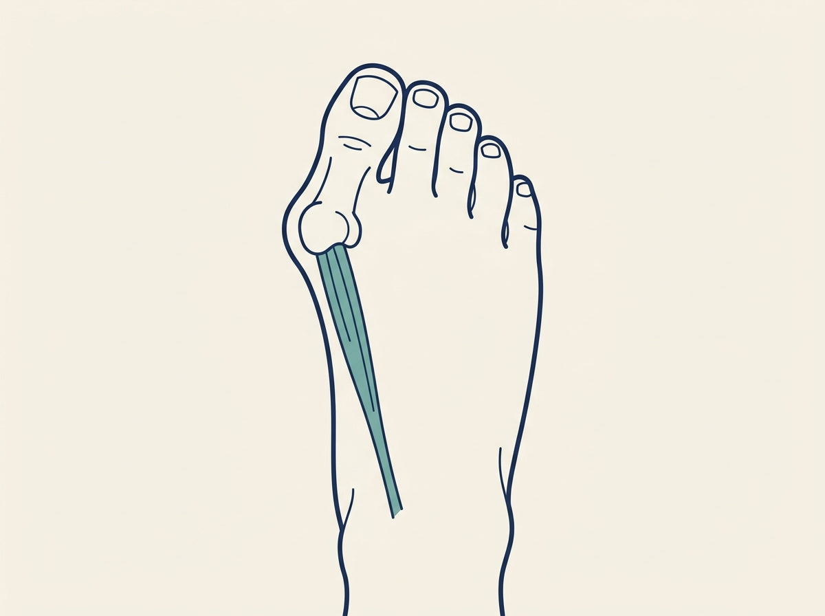 Illustration of a bunion: the muscle pulling the big toe inward