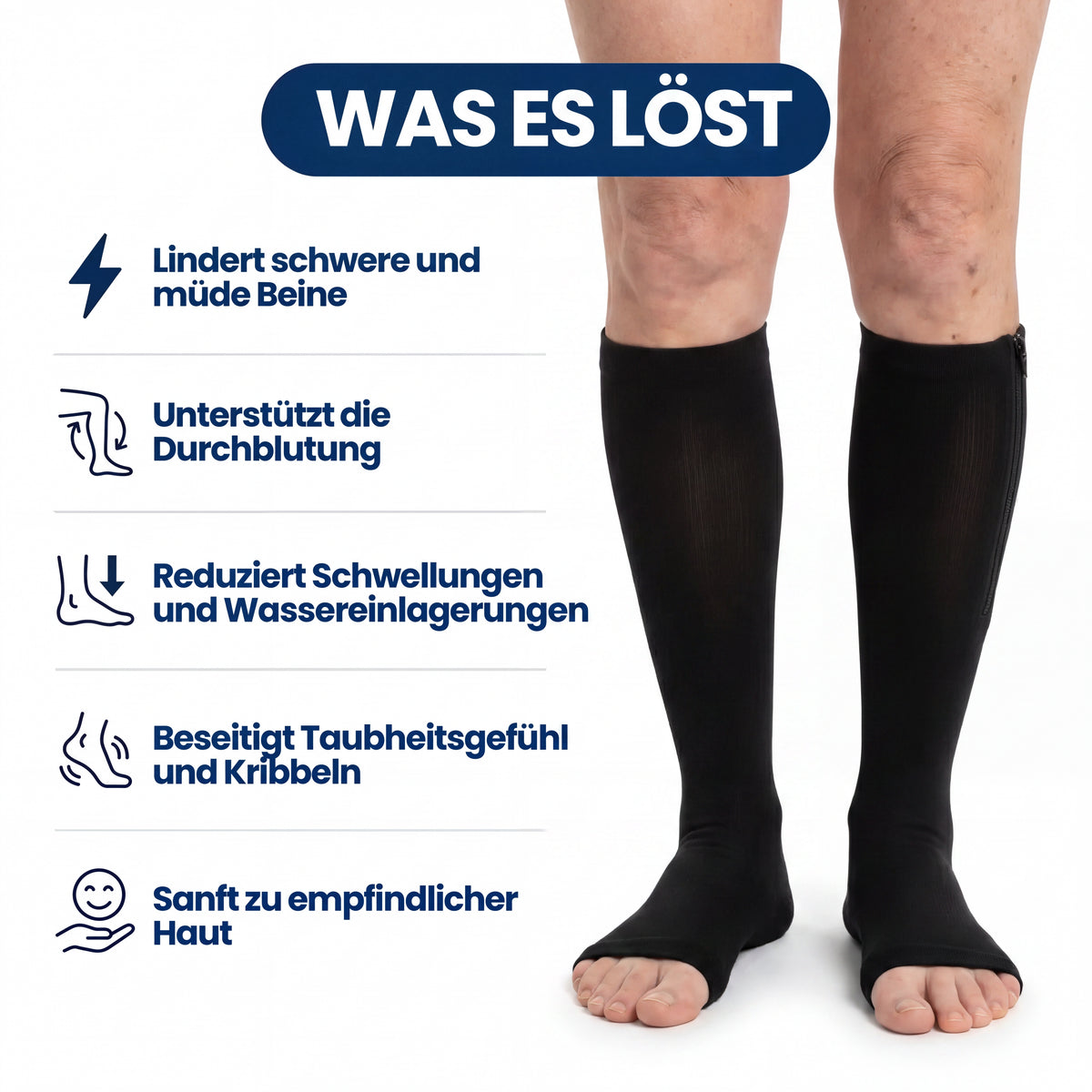 Kompressionsstrümpfe Open-Toe mit Reißverschluss