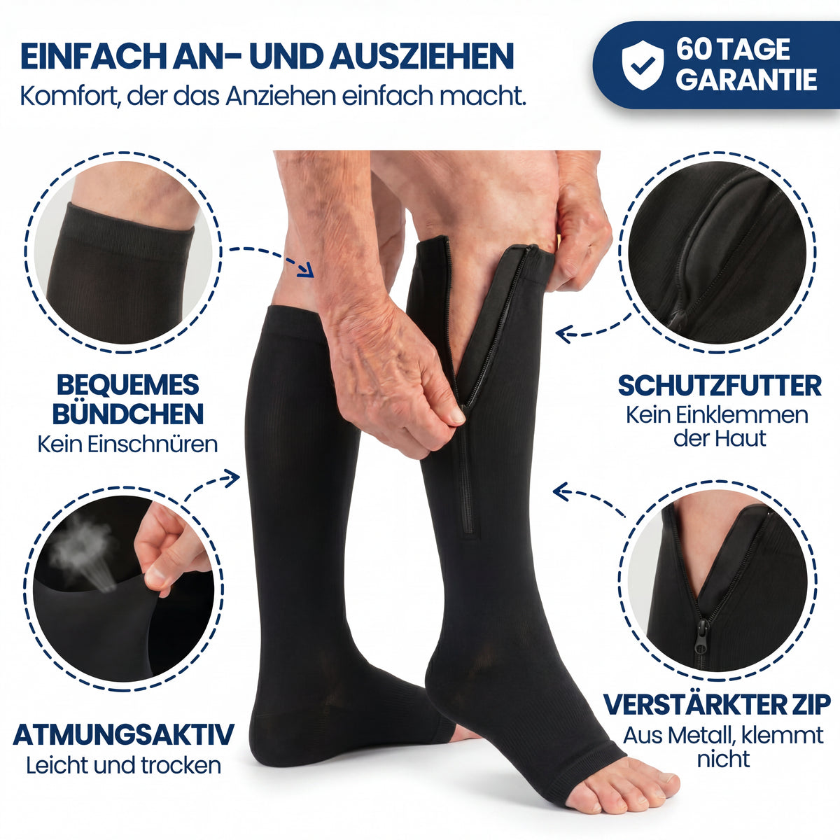 Kompressionsstrümpfe Open-Toe mit Reißverschluss