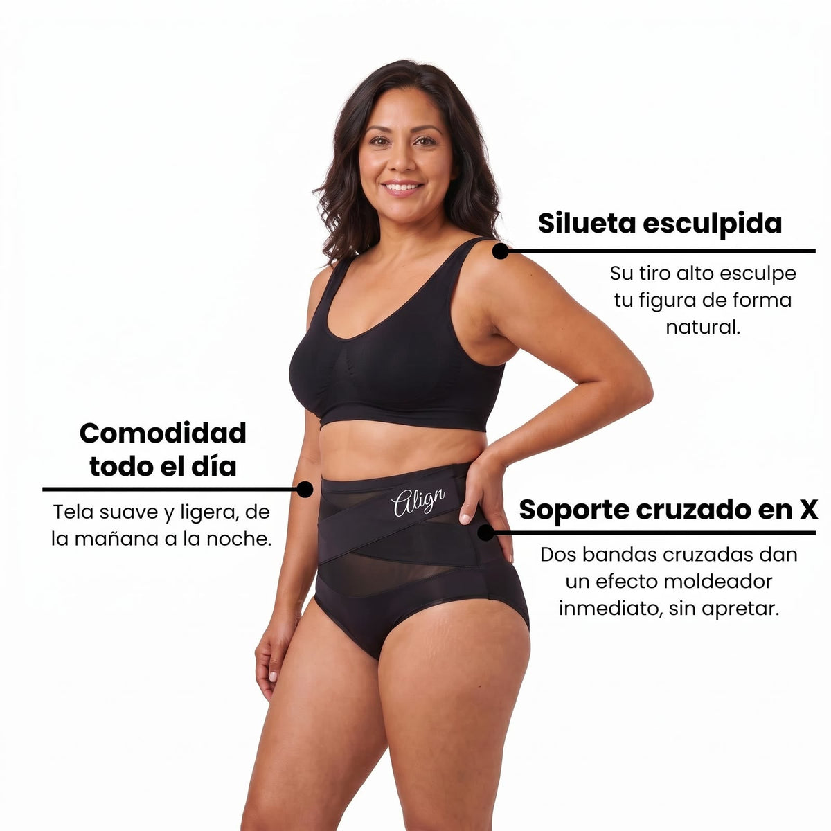 Braguita Moldeadora Align: sujeción cruzada en X, cintura alta
