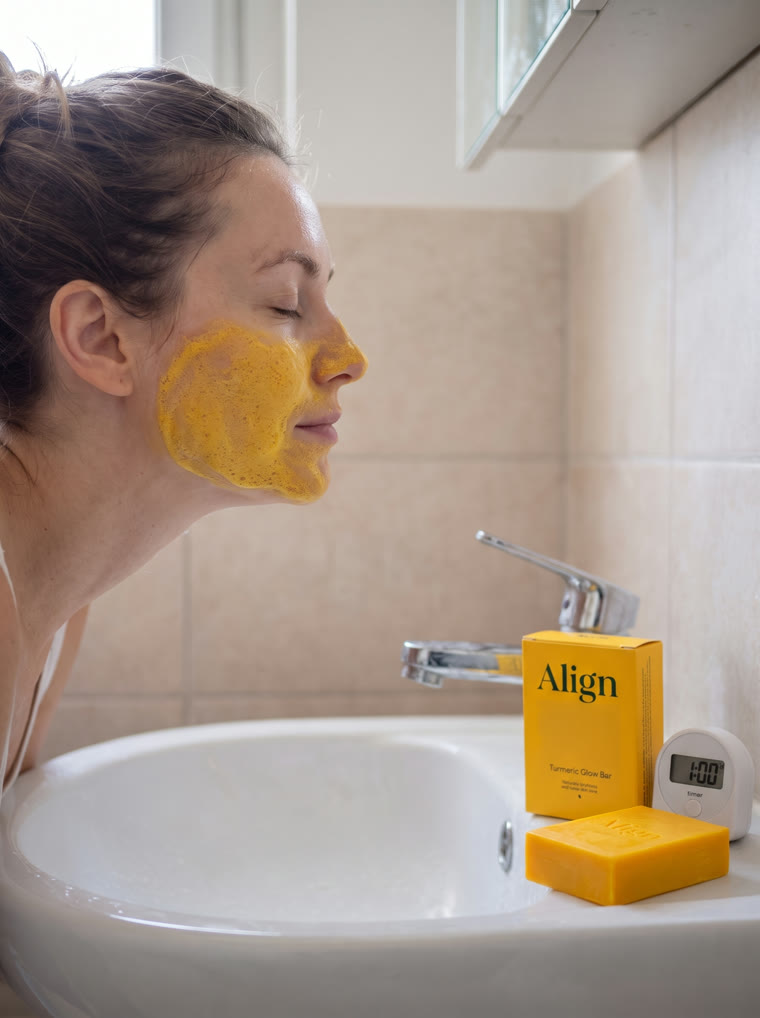 Yellow turmeric lather left on the skin for 60 seconds