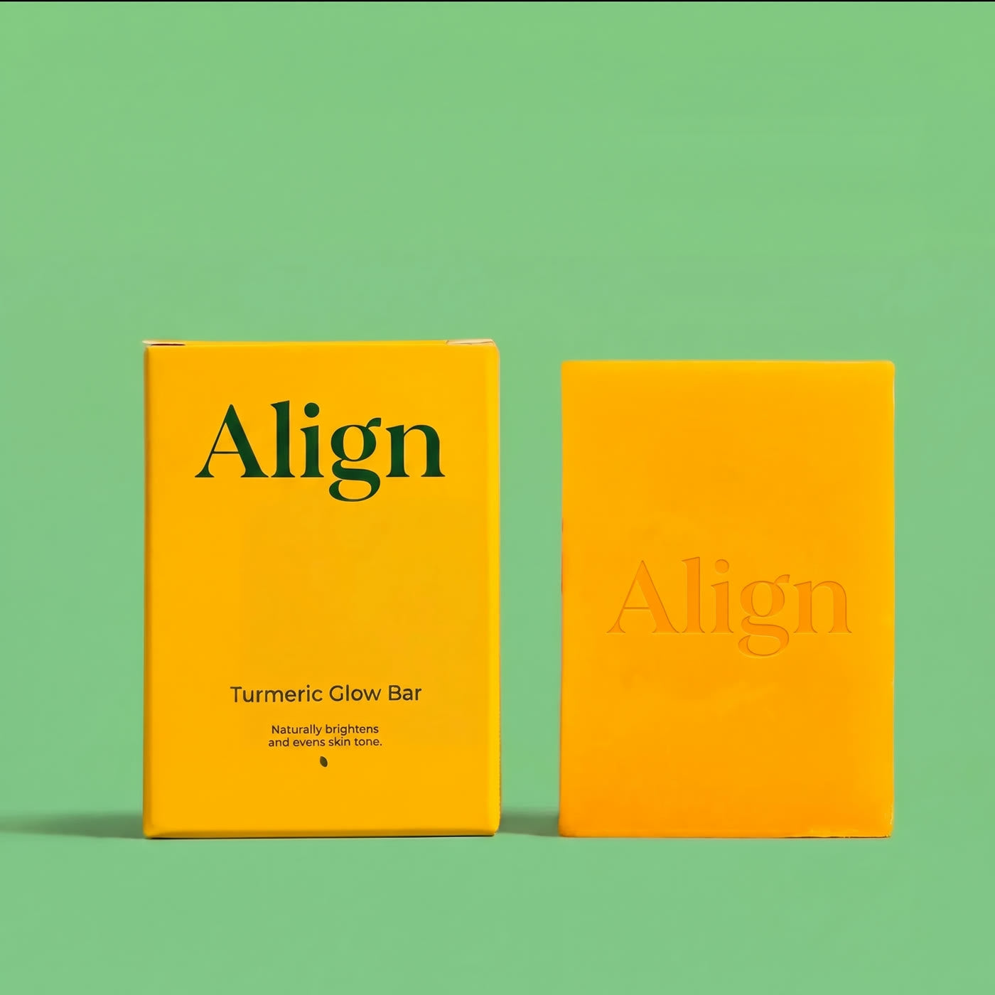 Align Turmeric Brightening Soap: the box and the bar, with fresh turmeric